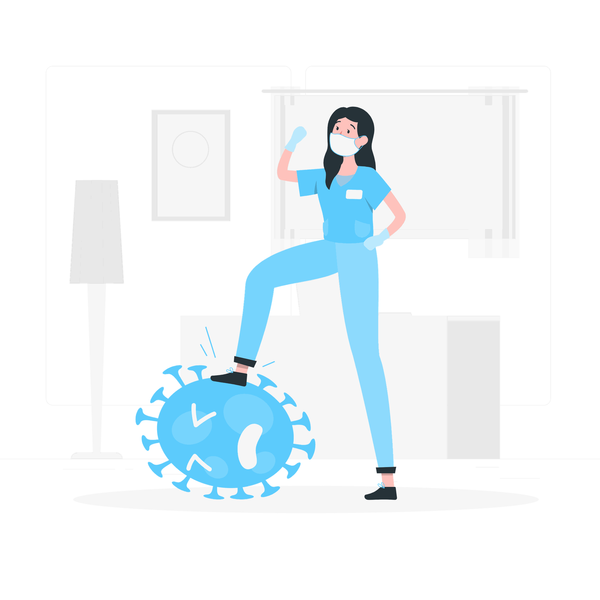 Illustration of defeating coronavirus with global teamwork